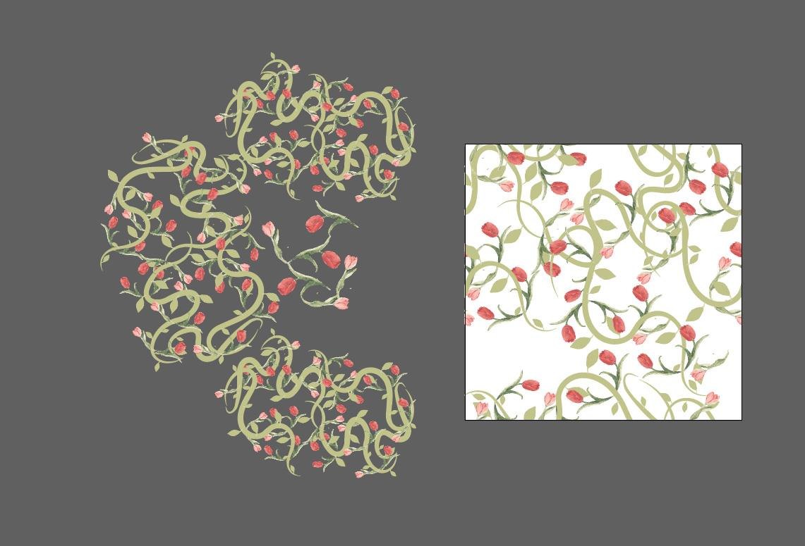 The pattern motif shown alone and as a tile on white