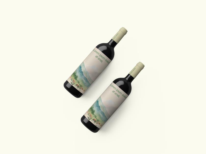 Two wine bottles with soft landscape labels
